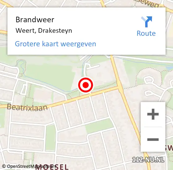 Locatie op kaart van de 112 melding: Brandweer Weert, Drakesteyn op 5 maart 2020 19:53