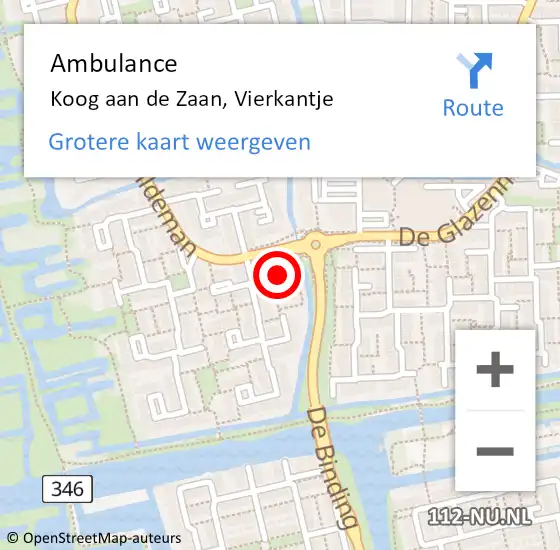 Locatie op kaart van de 112 melding: Ambulance Koog aan de Zaan, Vierkantje op 5 maart 2020 21:57