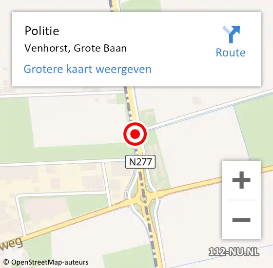 Locatie op kaart van de 112 melding: Politie Venhorst, Grote Baan op 5 maart 2020 22:15