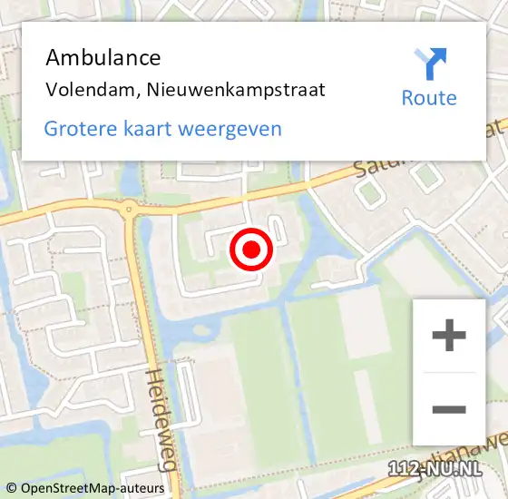 Locatie op kaart van de 112 melding: Ambulance Volendam, Nieuwenkampstraat op 5 maart 2020 22:18