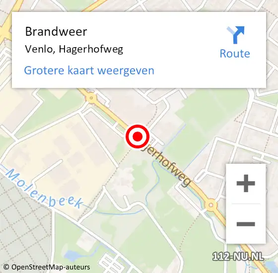 Locatie op kaart van de 112 melding: Brandweer Venlo, Hagerhofweg op 5 maart 2020 23:19
