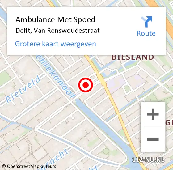Locatie op kaart van de 112 melding: Ambulance Met Spoed Naar Delft, Van Renswoudestraat op 6 maart 2020 01:22