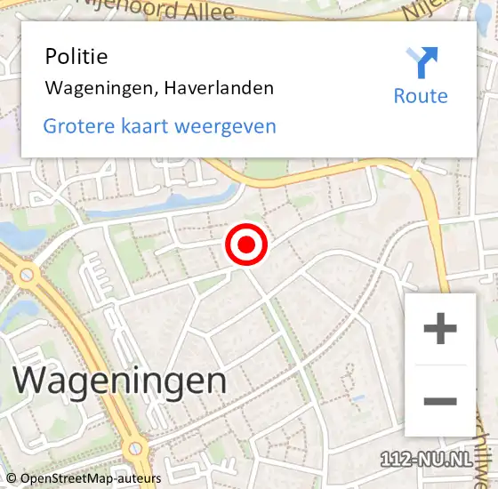 Locatie op kaart van de 112 melding: Politie Wageningen, Haverlanden op 6 maart 2020 02:52