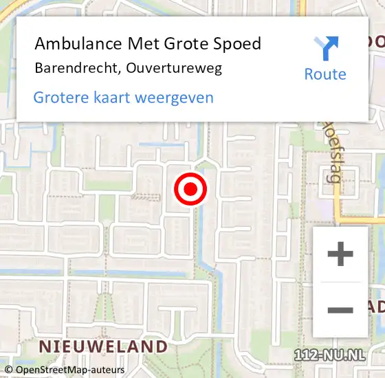 Locatie op kaart van de 112 melding: Ambulance Met Grote Spoed Naar Barendrecht, Ouvertureweg op 6 maart 2020 06:02