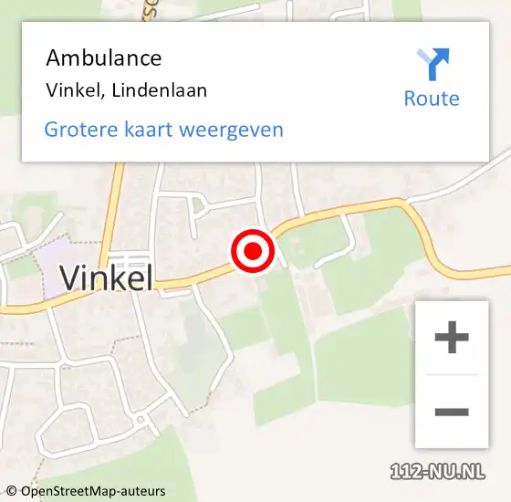 Locatie op kaart van de 112 melding: Ambulance Vinkel, Lindenlaan op 6 maart 2020 08:00