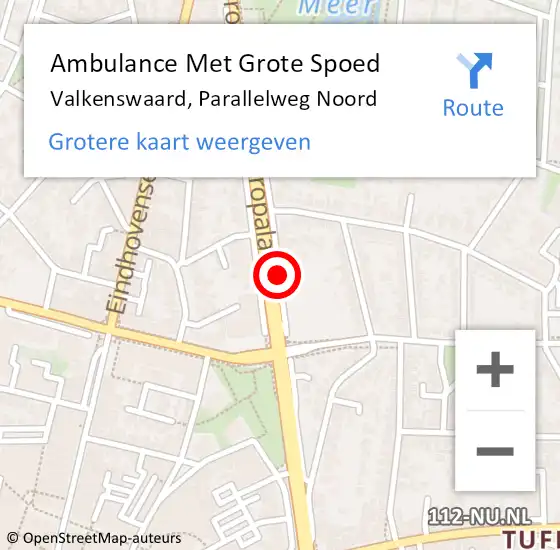 Locatie op kaart van de 112 melding: Ambulance Met Grote Spoed Naar Valkenswaard, Parallelweg Noord op 6 maart 2020 10:43