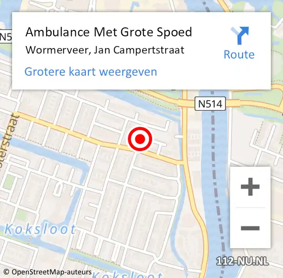 Locatie op kaart van de 112 melding: Ambulance Met Grote Spoed Naar Wormerveer, Jan Campertstraat op 6 maart 2020 10:50