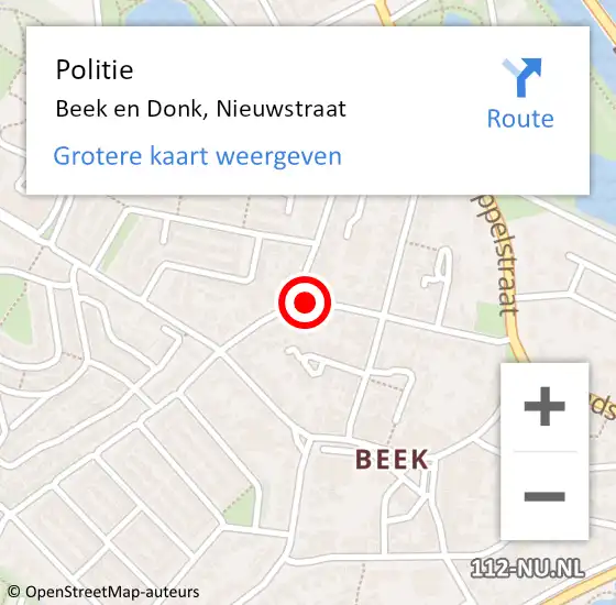 Locatie op kaart van de 112 melding: Politie Beek en Donk, Nieuwstraat op 6 maart 2020 12:50