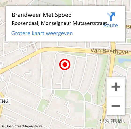 Locatie op kaart van de 112 melding: Brandweer Met Spoed Naar Roosendaal, Monseigneur Mutsaersstraat op 6 maart 2020 14:51