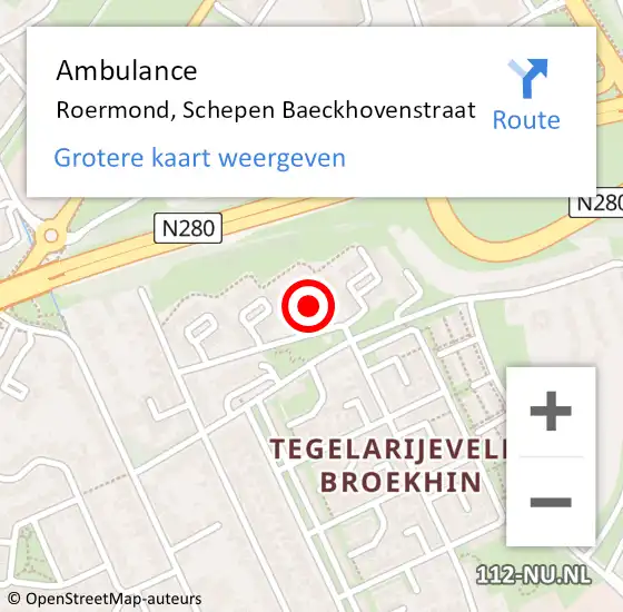 Locatie op kaart van de 112 melding: Ambulance Roermond, Schepen Baeckhovenstraat op 6 maart 2020 14:53