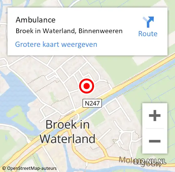Locatie op kaart van de 112 melding: Ambulance Broek in Waterland, Binnenweeren op 6 maart 2020 16:49