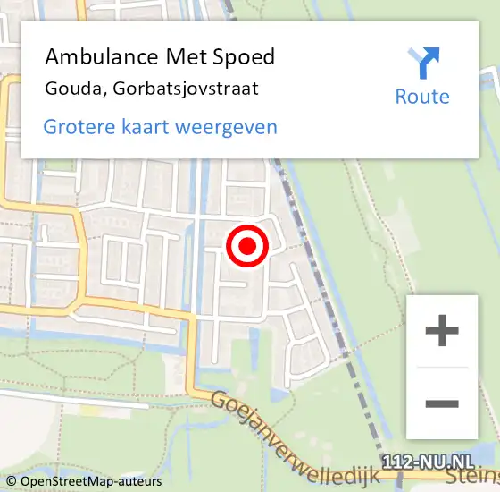 Locatie op kaart van de 112 melding: Ambulance Met Spoed Naar Gouda, Gorbatsjovstraat op 30 april 2014 15:14