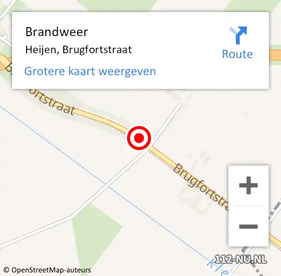 Locatie op kaart van de 112 melding: Brandweer Heijen, Brugfortstraat op 6 maart 2020 18:46