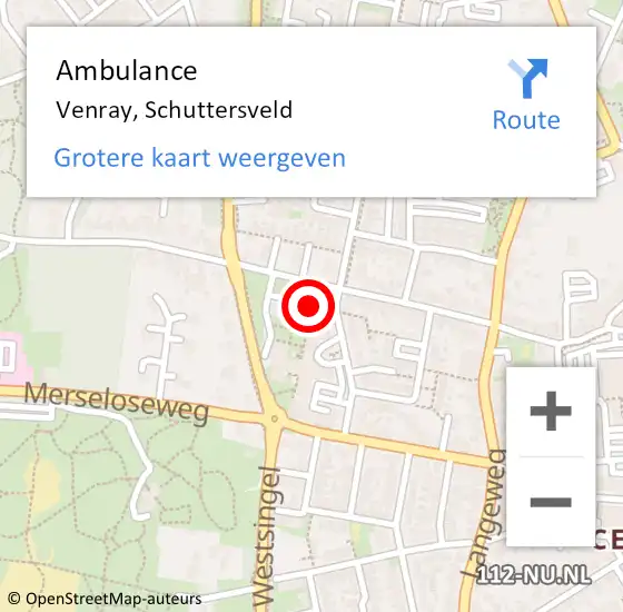 Locatie op kaart van de 112 melding: Ambulance Venray, Schuttersveld op 6 maart 2020 20:17