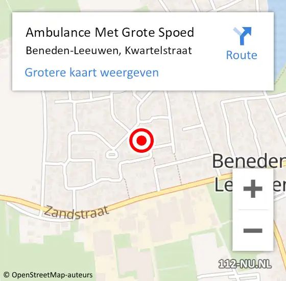 Locatie op kaart van de 112 melding: Ambulance Met Grote Spoed Naar Beneden-Leeuwen, Kwartelstraat op 6 maart 2020 20:21