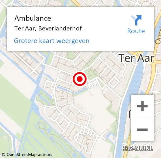 Locatie op kaart van de 112 melding: Ambulance Ter Aar, Beverlanderhof op 30 april 2014 15:28