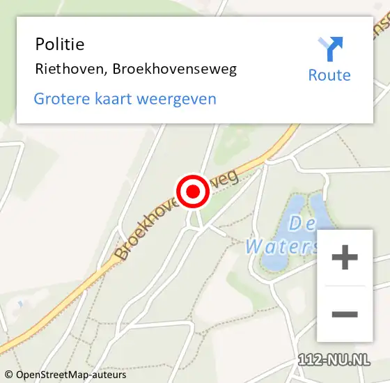 Locatie op kaart van de 112 melding: Politie Riethoven, Broekhovenseweg op 6 maart 2020 21:12