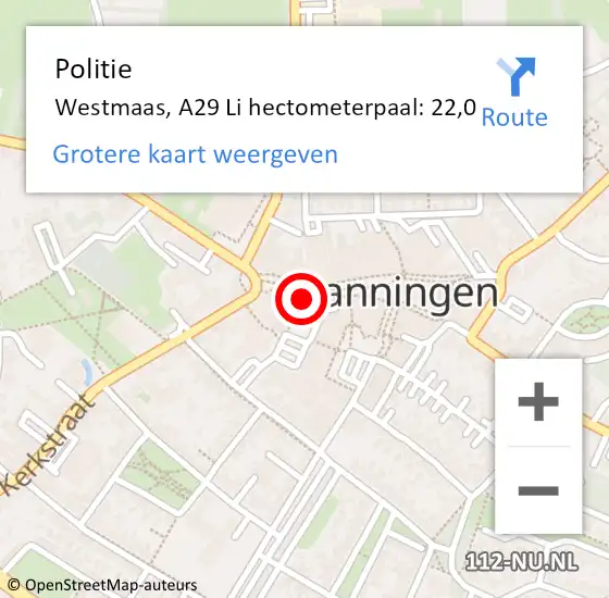 Locatie op kaart van de 112 melding: Politie Westmaas, A29 Li hectometerpaal: 22,0 op 7 maart 2020 11:53