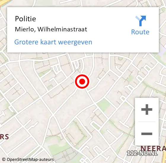 Locatie op kaart van de 112 melding: Politie Mierlo, Wilhelminastraat op 7 maart 2020 12:53