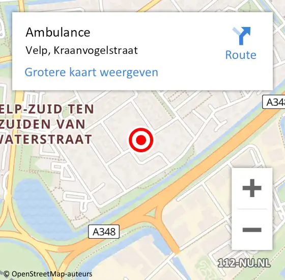 Locatie op kaart van de 112 melding: Ambulance Velp, Kraanvogelstraat op 7 maart 2020 13:47