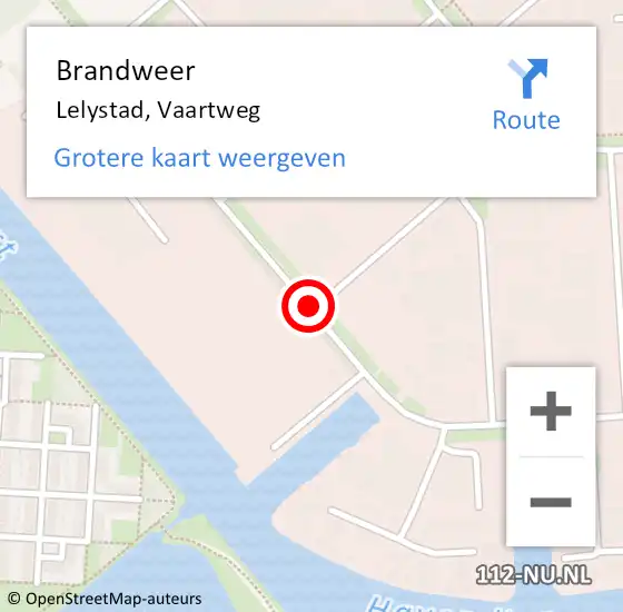 Locatie op kaart van de 112 melding: Brandweer Lelystad, Vaartweg op 7 maart 2020 14:11