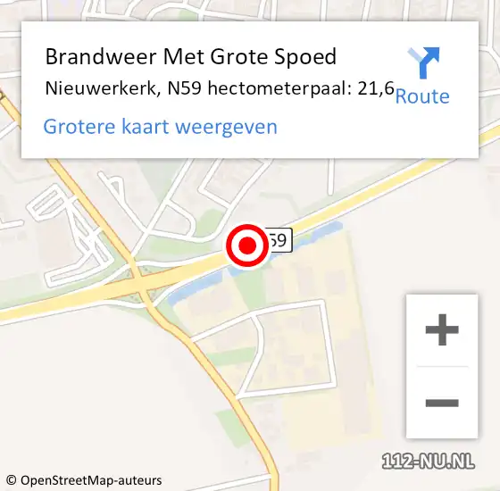 Locatie op kaart van de 112 melding: Brandweer Met Grote Spoed Naar Nieuwerkerk, N59 hectometerpaal: 21,6 op 7 maart 2020 15:19