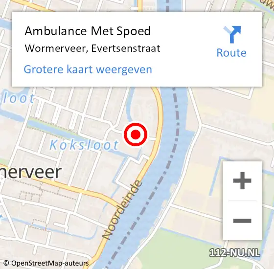 Locatie op kaart van de 112 melding: Ambulance Met Spoed Naar Wormerveer, Evertsenstraat op 7 maart 2020 15:20