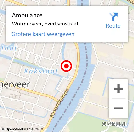 Locatie op kaart van de 112 melding: Ambulance Wormerveer, Evertsenstraat op 7 maart 2020 16:03