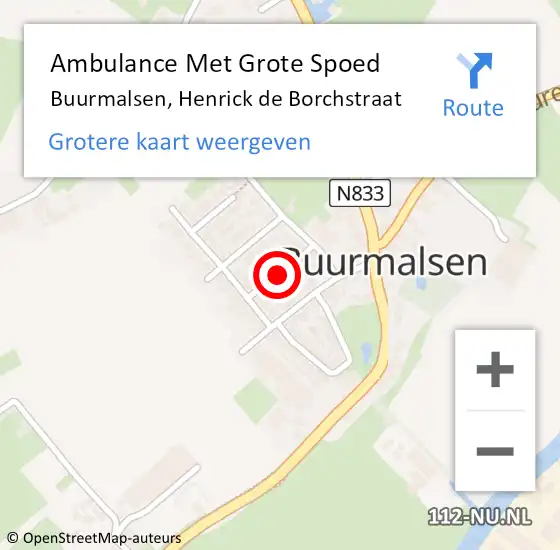 Locatie op kaart van de 112 melding: Ambulance Met Grote Spoed Naar Buurmalsen, Henrick De Borchstraat op 7 maart 2020 16:26