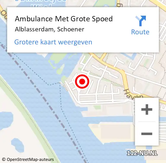 Locatie op kaart van de 112 melding: Ambulance Met Grote Spoed Naar Alblasserdam, Schoener op 7 maart 2020 18:24