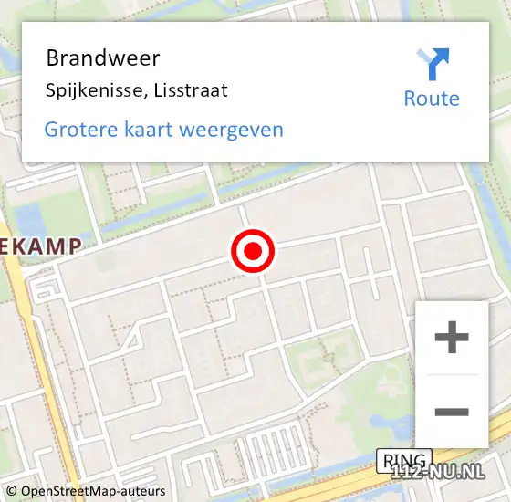 Locatie op kaart van de 112 melding: Brandweer Spijkenisse, Lisstraat op 7 maart 2020 19:05