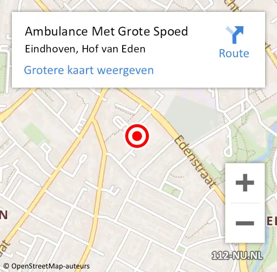 Locatie op kaart van de 112 melding: Ambulance Met Grote Spoed Naar Eindhoven, Hof van Eden op 7 maart 2020 20:11