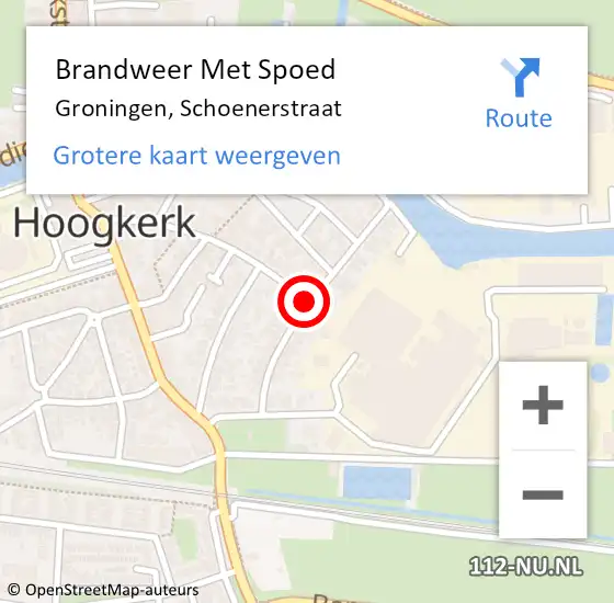 Locatie op kaart van de 112 melding: Brandweer Met Spoed Naar Groningen, Schoenerstraat op 7 maart 2020 21:03