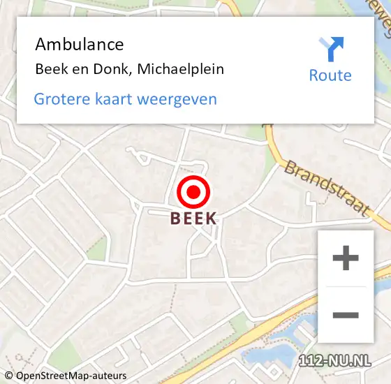 Locatie op kaart van de 112 melding: Ambulance Beek en Donk, Michaelplein op 7 maart 2020 21:26