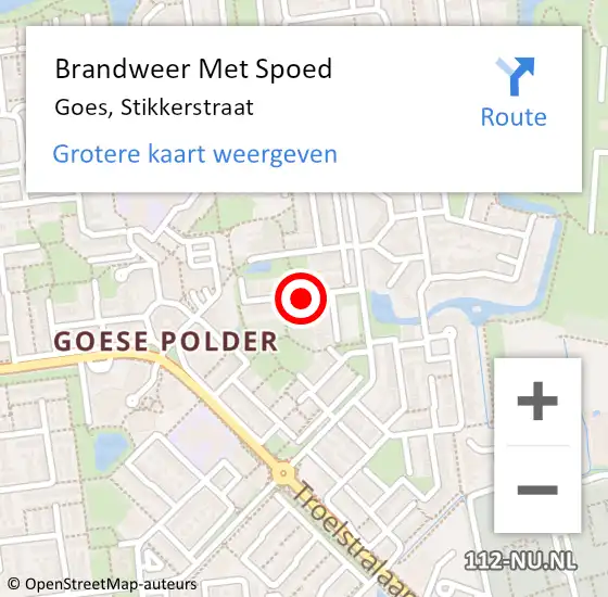 Locatie op kaart van de 112 melding: Brandweer Met Spoed Naar Goes, Stikkerstraat op 7 maart 2020 21:56