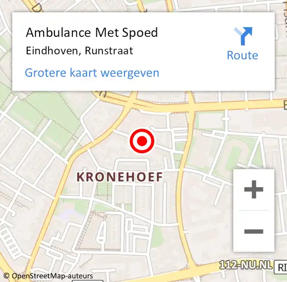 Locatie op kaart van de 112 melding: Ambulance Met Spoed Naar Eindhoven, Runstraat op 7 maart 2020 23:40