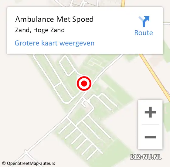 Locatie op kaart van de 112 melding: Ambulance Met Spoed Naar Zand, Hoge Zand op 8 maart 2020 03:11