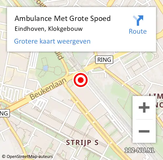 Locatie op kaart van de 112 melding: Ambulance Met Grote Spoed Naar Eindhoven, Klokgebouw op 8 maart 2020 06:17