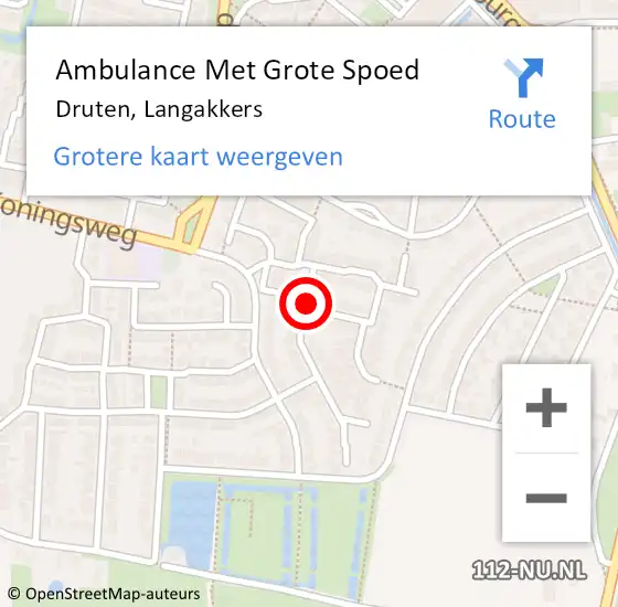 Locatie op kaart van de 112 melding: Ambulance Met Grote Spoed Naar Druten, Langakkers op 8 maart 2020 10:37