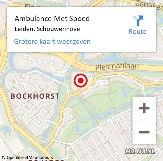 Locatie op kaart van de 112 melding: Ambulance Met Spoed Naar Leiden, Schouwenhove op 8 maart 2020 10:50