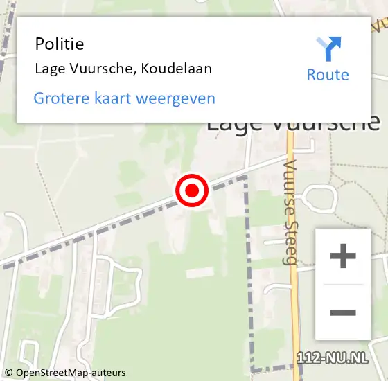 Locatie op kaart van de 112 melding: Politie Lage Vuursche, Koudelaan op 8 maart 2020 11:08
