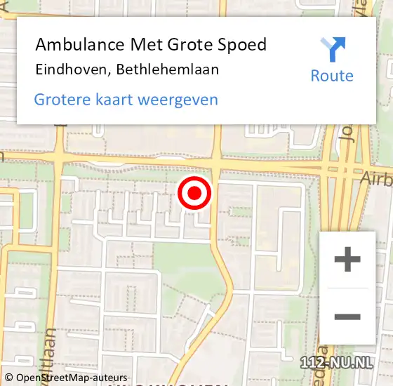 Locatie op kaart van de 112 melding: Ambulance Met Grote Spoed Naar Eindhoven, Bethlehemlaan op 8 maart 2020 16:24