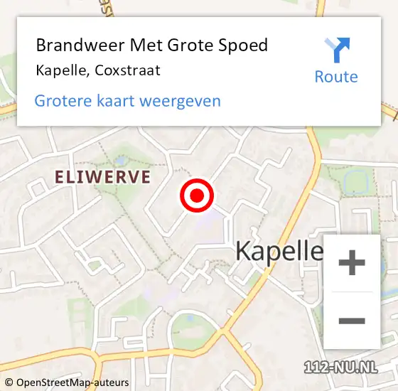 Locatie op kaart van de 112 melding: Brandweer Met Grote Spoed Naar Kapelle, Coxstraat op 8 maart 2020 20:26