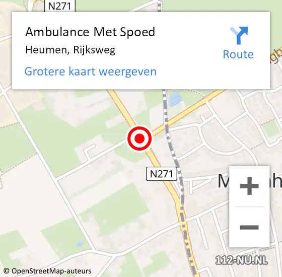 Locatie op kaart van de 112 melding: Ambulance Met Spoed Naar Heumen, Rijksweg op 8 maart 2020 21:58