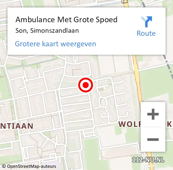 Locatie op kaart van de 112 melding: Ambulance Met Grote Spoed Naar Son, Simonszandlaan op 8 maart 2020 22:27