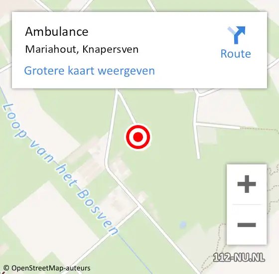 Locatie op kaart van de 112 melding: Ambulance Mariahout, Knapersven op 8 maart 2020 23:29