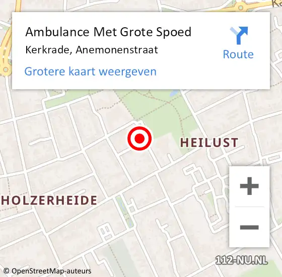 Locatie op kaart van de 112 melding: Ambulance Met Grote Spoed Naar Kerkrade, Anemonenstraat op 30 april 2014 19:21