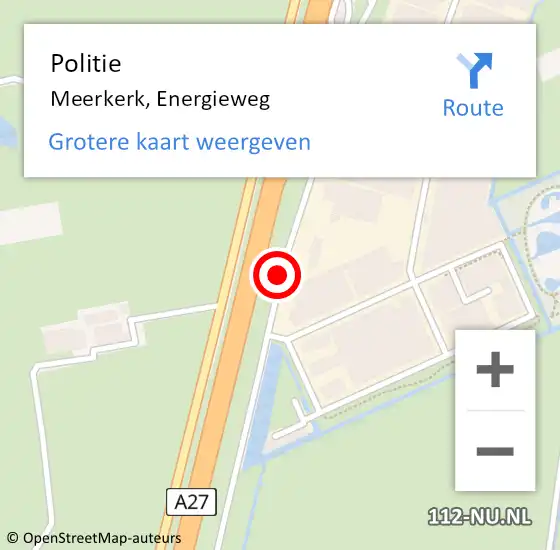 Locatie op kaart van de 112 melding: Politie Meerkerk, Energieweg op 9 maart 2020 08:34