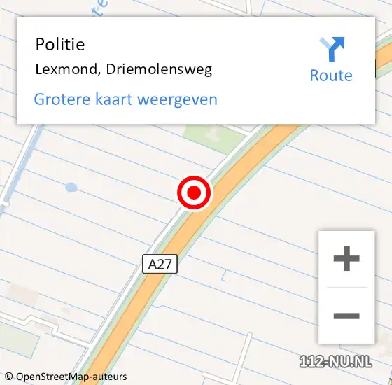 Locatie op kaart van de 112 melding: Politie Lexmond, Driemolensweg op 9 maart 2020 08:47