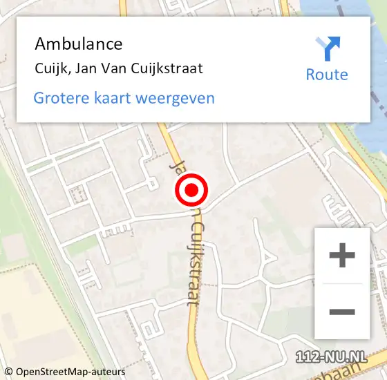 Locatie op kaart van de 112 melding: Ambulance Cuijk, Jan Van Cuijkstraat op 9 maart 2020 09:06